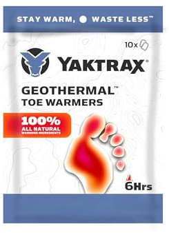 Yaktrax Geothermal Toe Warmers 10 Count - Air-Activated, Up to 6 Hours of Heat - Compact Warmth for Outdoor Activities, Winter Sports, and Cold-Weather Comfort