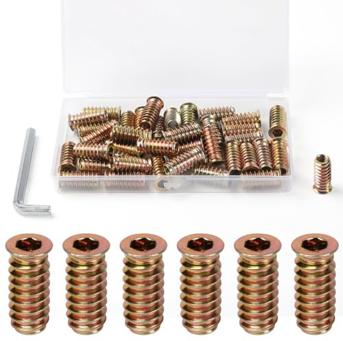 BOUMVID Insert Fileté Bois M6 x 25mm, 40 Pièces Douille Filetée Visser Inserts Écrous à Zinc, Insert D'écrou Borgne Metal Ecrou Hexagonal, Intérieur Manchons a Visse Vis Tête, pour Meubles en Bois