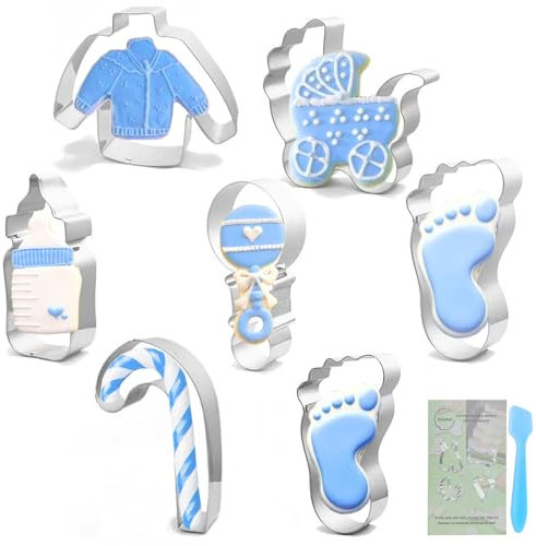 TINGSING Baby Shower Cookie Cutters 7 Pieces Biscuit Cookie Cutters for Kids, Fondant Molds for Baby Shower Birthday Party,Stainless Steel Material