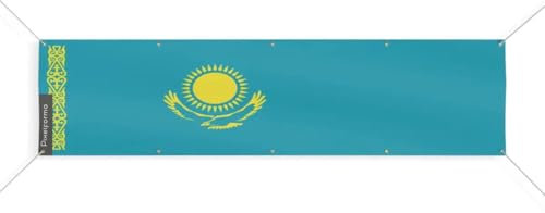 Pixelforma - Bandera de Kazajstán con 10 ojales en varios tamaños (XL) 130 x 520 cm