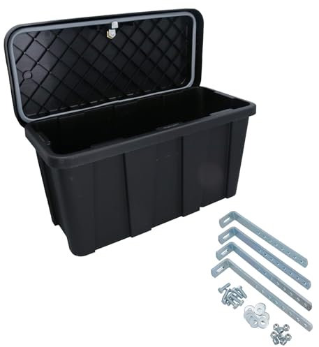 Small Trailer Plastic Lockable Tool Box Chest Locker Storage + Under Body Fixing Kit
