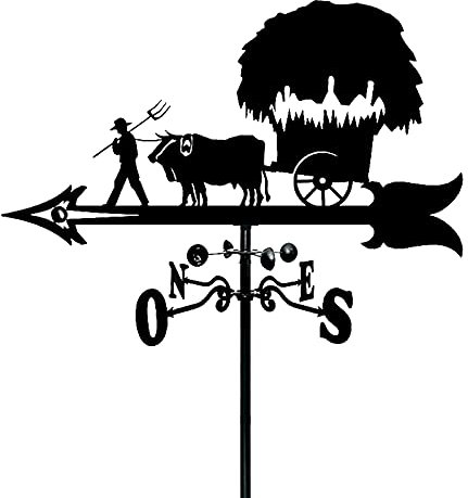 Wetterfahne Bauer und Kuh Edelstahl Langlebiger Wetterhahn Ochsenkarren Silhouette Szene Gartenstecker Wetterfahne Messwerkzeuge für Terrasse Hof Dekoration