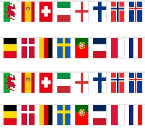 Women's European Football Flags Bunting, Euro 2025 Banner, 16 Flags European Bunting, Women's Euro 2025 Football Party Decorations for Bar Club Garden School Outdoor Indoor Party Decoration