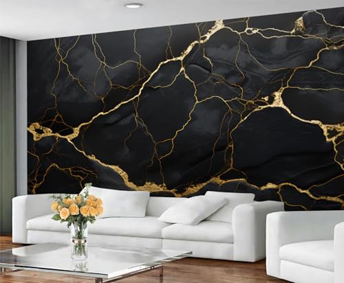 GIVLWF Black Gold Marble Wallpaper, Marble Peel and Stick Wallpaper for Living Room, Watercolor Wall Murals for Bedroom, Nordic Luxury Large Mural & Room Decor, Not Self Adhesive Abstract Wall Paper