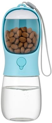 Dog Water Bottle 2 in 1 with Food Container, 550 ml Leak Proof Portable Pet Water Dispenser for Walking, Hiking and Travel, Dogs and Cats, Sky Blue
