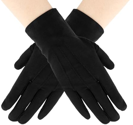 AEYURUID Schwarze Handschuhe für Halloween und Kostüme Damen Herren – Elastisch, Biesen, Einheitsgröße Fasching, Karneval Party Accessoires