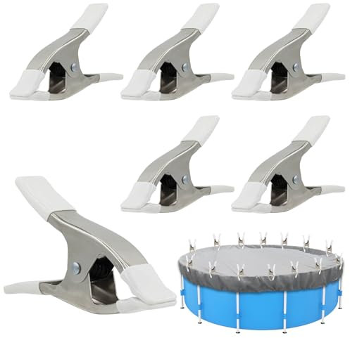 6 Stück Klemmzwingen für Poolabdeckung, Federklemmen Großer Spannweite mit Schutzfolie, Oberirdische Pools Klammern Metall mit Starker Spannkraft für Leimen, Pool Abdeckplane, Fotografie (Grau x6)