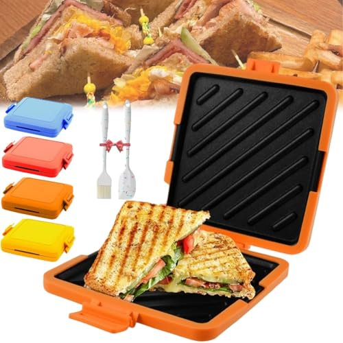 Microwave Toastie Sandwich Maker, Mini Pancake Waffle Maker Machine, Portable Microwave for Egg Mcmuffin Bacon Grilled Cheese, Time Saving Dishwasher Safe Fast Cooking Breakfast(Orange)