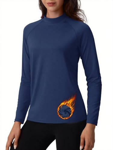 TACVASEN Damen Thermounterwäsche Langarmshirt Thermo Oberteil Sportshirt | Thermo Oberteil,Thermoshirt,Stehkragen,Innenfleece,Funktionsshirt,Warm,Sportshirt für Winter Herbst,Skiunterwäsche