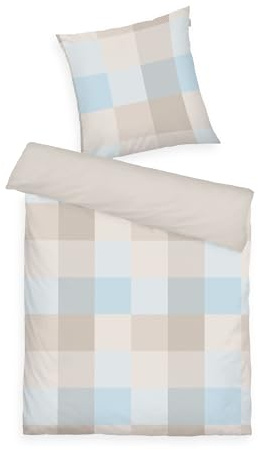 TOM TAILOR Flanell-Bettwäsche, 80x80 cm + 155x220 cm, 100% Baumwolle/Flanell, mit Wendemotiv und farbigem Reißverschluss, Bold Mosaic Beige, Hellblau (Nature, Sunny Sand & Sky Blue)