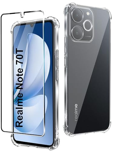 CAUHENYEE Funda para Realme Note 70 4G / Note 70T Carcasa, con 1 Protector de Pantalla de Vidrio Templado, Funda Fina y Suave en TPU Transparente, Antigolpes