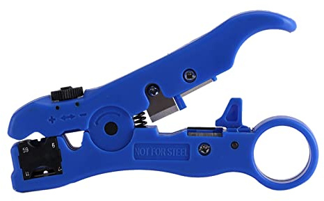 Professionelles rotierendes Koaxialkabel-Abisolierwerkzeug, multifunktionales Abisolierwerkzeug für RG59, RG6, RG7, RG11 Koaxialkabel, ABS-Metallkonstruktion, blaue Farbe, 124,6 x
