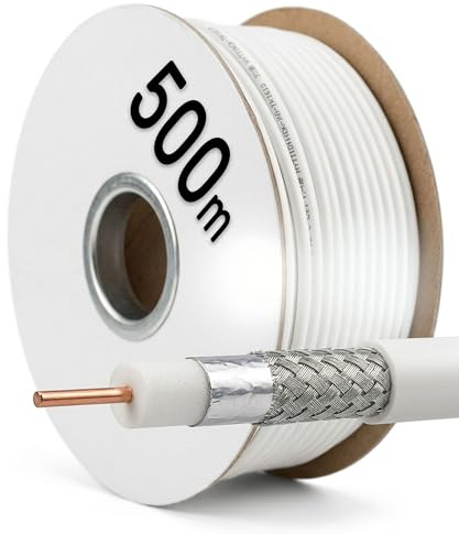 Jäger 500m Koaxialkabel SAT TV Antennenkabel Digital Koaxkabel Koaxial Kabel BK Anlage >90 dB 75 Ohm SAT-Kabel für DVB-T DVB-C DVB-S Radio DAB HDTV Weiß