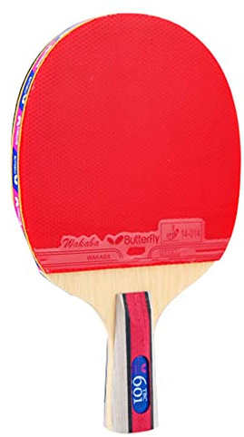 Pala de Tenis Mesa Profesional, Madera 5 Capas, con Goma / 6 Estrellas(Short Handle)