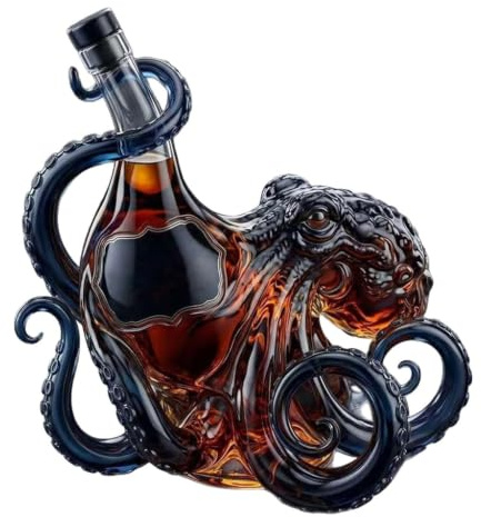 3D Octopus Whiskey Decanter, Borosilicate Glass Carafe with Sculpted Kraken Design for Rum or Bourbon, 750ml Statement Gift for Father's Day Christmas or Groomsmen (750ml)
