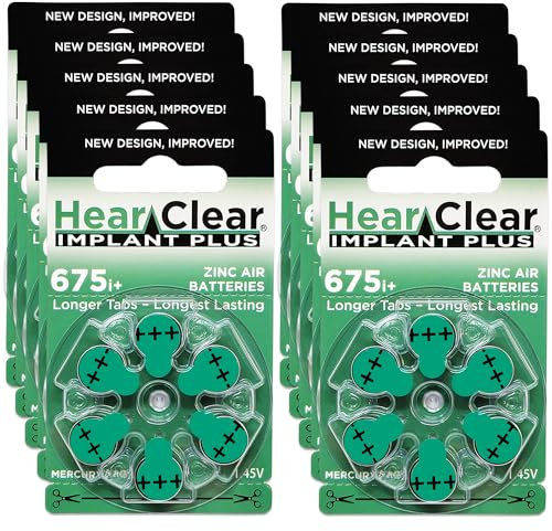 HearClear Cochlear Implant Batteries Size 675P 60 Batteries