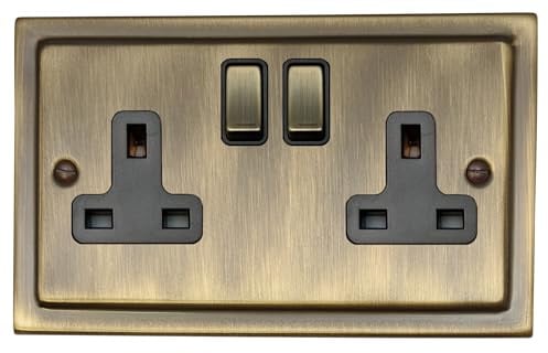 G&H TAB310 Trimline Plate Antique Bronze 2 Gang Double 13A Switched Plug Socket