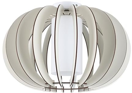 Eglo Plafonnier Stellato 2-1 Ampoule - Style Vintage - en Acier - Bois et Verre - Blanc - avec Douille E27