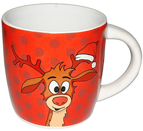alles-meine.de GmbH 1 Stück Henkeltasse - Didi das kleine Rentier/Weihnachten - ROT - groß - 330 ml - Porzellan/Keramik - Erwachsene & Kinder - Kindertasse - Kaffeebech..