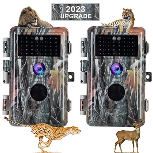 BlazeVideo 48MP Wildkamera Nachtsichtkamera Wildtier Kamera mit 1296P H.264 MPV Video, Bewegungmelder Nachtsicht Zeittraffer, IP66 Wasserdicht und 2,4 Bildschirm