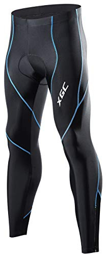 XGC Herren Lange Radlerhose Fahrradhose Radhose Radsportshorts für Männer Elastische Atmungsaktive 4D Schwamm Sitzpolster mit Einer Hohen Dichte (Blue, L)