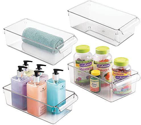 mDesign 4er-Set Kühlschrankbox – Aufbewahrungsbox mit Kunststoffgriffen – raffinierte Küchen Ablage für Flaschen, Dosen, Snacks und mehr – durchsichtig