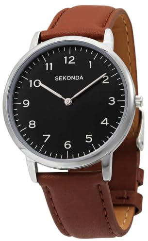 Sekonda 1348.28 Gents Black Dial Brown PU Buckle Strap Watch