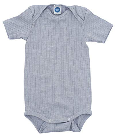 Cosilana Babybody Kurzarm 91052 BW/Wolle/Seide (Grau meliert, 62-68)