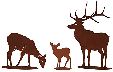 3er Set Hirsch Familie Rost Edelrost Metall Tier Hirsch mit Reh und Kitz