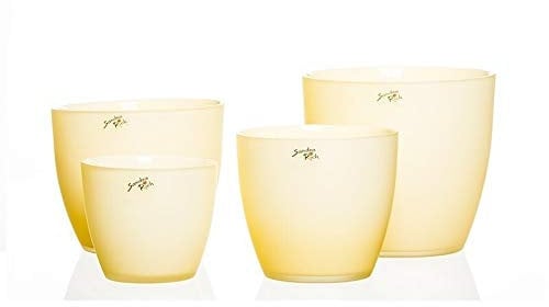 CRISTALICA Blumentopf Übertopf Pflanzengefäß Pot Silk 13,5 cm gelb vanille Glas