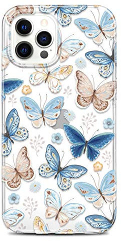 RXKEJI iPhone 12 Hülle iPhone 12 Pro Handyhülle TPU Silikon Weiche Durchsichtig Klar Transparent Schutzhülle Handytasche Flexibel Handy Hülle für iPhone 12/12 Pro 2020 6.1 Butterfly Blue