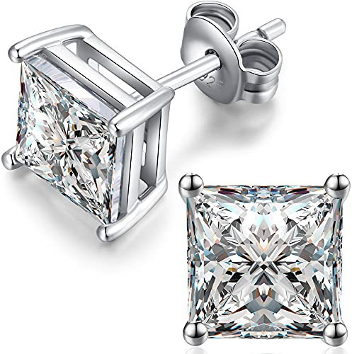 Miaofu Ohrringe aus 925er Sterlingsilber, vergoldet mit 18 Karat Weißgold, runder Schliff und Prinzessin, Swarovski-Zirkonia, Größe 3 bis 8 mm, feiner Schmuck für Damen und Herren, Sterlingsilber,