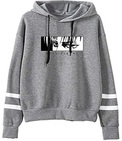 AMOMA Unisex Anime Attack on Titan Pullover con Cappuccio Ackerman Wings Stampate Felpa con Cappuccio a Righe Casual Sportiva(XS,Eyes-Grey)