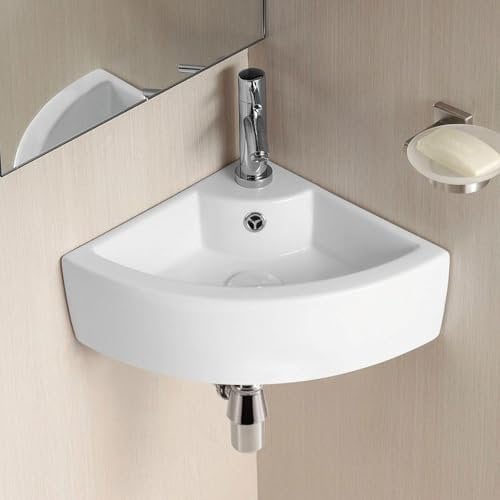 Tulla 465 x 325mm Cloakroom Small Quarter Circle Corner Wall Hung Basin Sink and Fittings