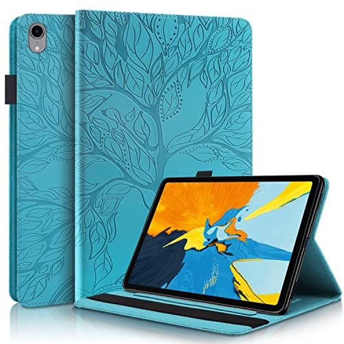 Rostsant Coque pour iPad Mini 2021 Housse en Cuir PU Portefeuille avec Porte-Stylo Etui de Protection pour iPad Mini 6. Generation 8.3 Pouces 2021 - Arbre en Relief Bleu