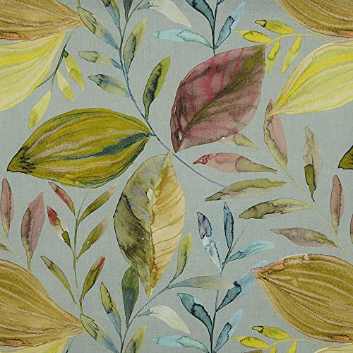 Kt KILOtela - - Stoff Digitaldruck, Half Panama Bio-Baumwolle, Oeko-Tex Standard 100 - 100 cm Länge x 280 cm Breite, Long Island, Blätter - Grün, Gelb, Rosa - 1 Meter
