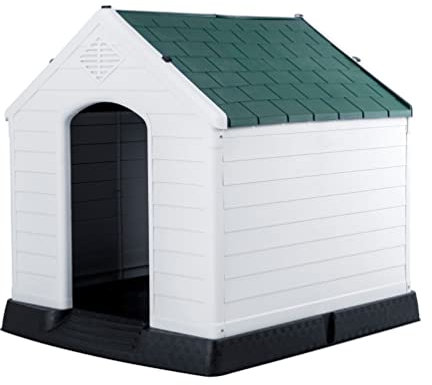 Hundehütte Sonnencreme Wasserdichtes Kunststoff-Hundehaus, Innen-Haustierunterkunft Im Freien for Kleine Und Große Hunde, 4 Größen (Color : Grey+Green, Size : 122cmx110x113cm)
