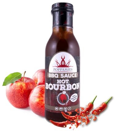 Poppamies BBQ Sauce Hot Bourbon - Convient parfaitement aux aliments grillés et aux hamburgers et peut être utilisée comme trempette et sauce de cuisson - Piquant 6/10 - 410g