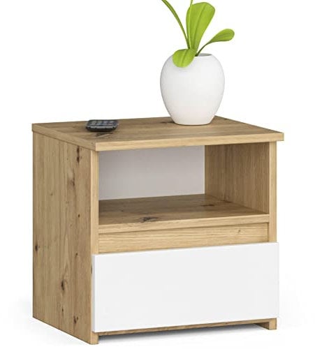 AKORD Nachttisch CL1 40 cm | 1 Schublade | Nachttisch mit Schublade | Nachtkommode, Nachtkästchen | Schlafzimmer Schrank | B40 x H40 x T35 cm | Gewicht 9,7 kg | Artisan Eiche/Weiß