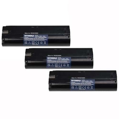 EXTENSILO 3x Battery Replacement for Makita 191679-9, 192532-2, 192695-4, 632002-4, 632003-2, 7000, 7002 for Electric Power Tools (3300 mAh, NiMH, 7.2 V)