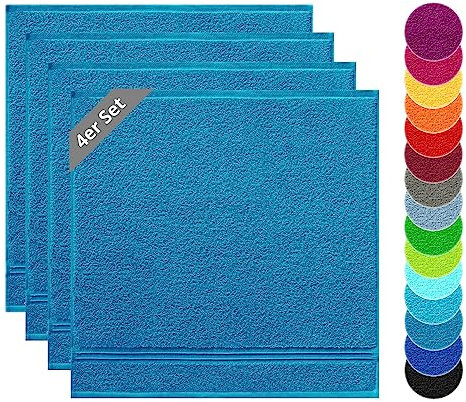 Lashuma Frottee Küchenhandtücher Petrol - Blau, Linz Geschirrtücher 4er Set 50x50 cm