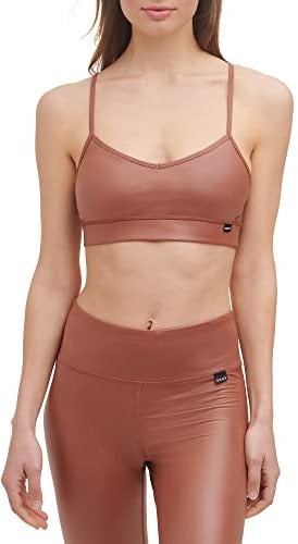 DKNY Damen Racerback Athleather V-Ausschnitt BH, Caramel, X-Large