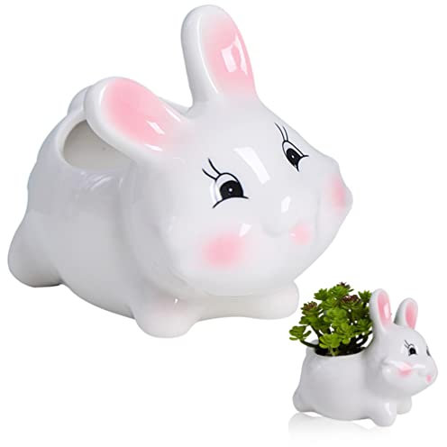 Happyyami Kaninchenförmiger Keramik-blumentopf Kleiner Sukkulenten-übertopf Keramik-Hasen-pflanzgefäß Für Innen Und Außen Garten Und Zimmerpflanzentopf