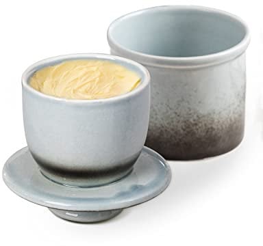 HOME DECOR Beurrier Ceramique - Conserve Le Beurre Frais et Tartinable Sans Réfrigération - Gris Dégradé