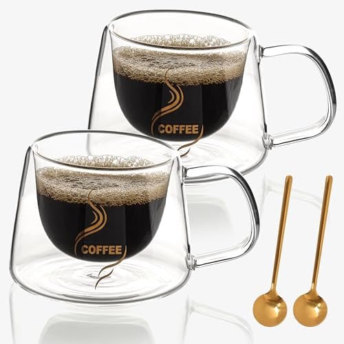 Belle Vous (Lot de 2) Tasse a Cafe Double Paroi avec Poignées - Verre Double Paroi Isolant/Résistant à la Chaleur 200ml - Tasse Double Paroi pour Thé, Café, Cappuccino & Lattes