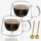 BELLE VOUS 2 Pezzi Bicchieri Doppio Vetro con Manico - Tazze Termiche/Isolate da 200 ml per Bevande Calde/Fredde - Tazzine Vetro Caffe, Espresso, Latte, Cappuccino e Té