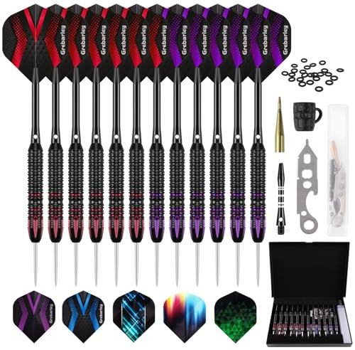 Grebarley Dartpfeile mit Metallspitze,6 Stück 22g und 6 Stück 24g Profi Steeldarts