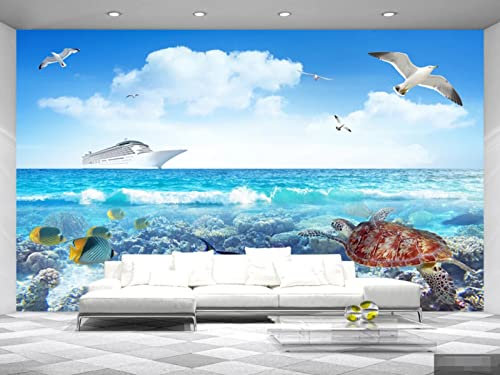 Tapete 3D Wandbild Möwen Einfache Handgezeichnete Yacht Fototapete 3D Effekt Vliestapete Wohnzimmer Schlafzimmer Wanddeko