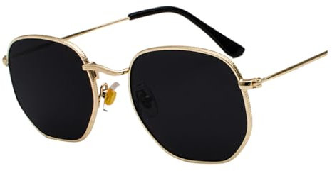 Ailan Hexagon Sonnenbrille für Herren und Damen, bequeme Passform, Materialien, Schutz, kleine quadratische Sonnenbrille, PC, polarisierte Sonnenbrille, gold schwarz grau C2