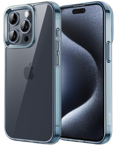 JETech Cover per iPhone 15 Pro 6,1 Pollici, Anti Ingiallimento Custodia con Antiurto, Anti-Graffio e Retro Trasparente (Blu)